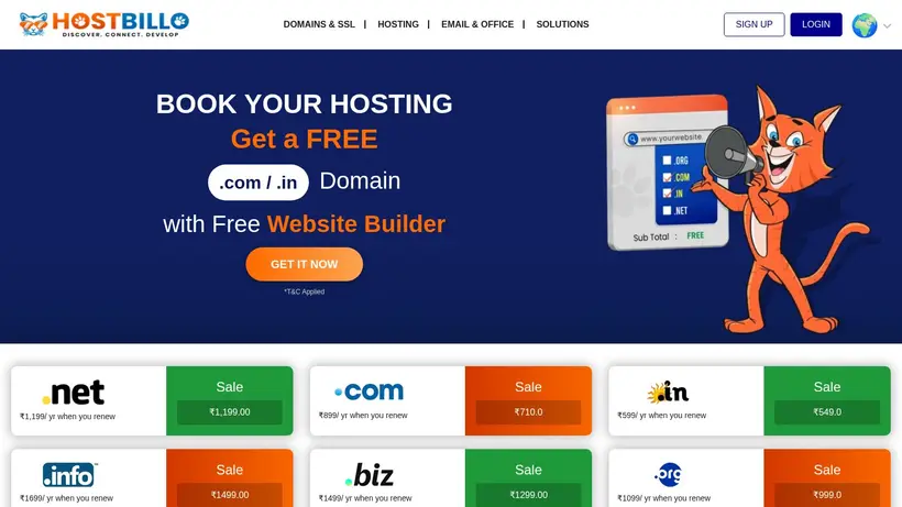 Hostbillo homepage screenshot