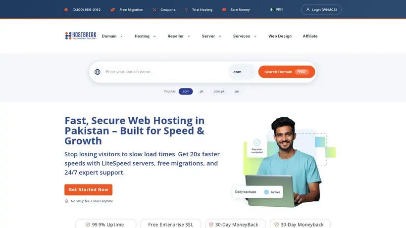 HostBreak homepage screenshot