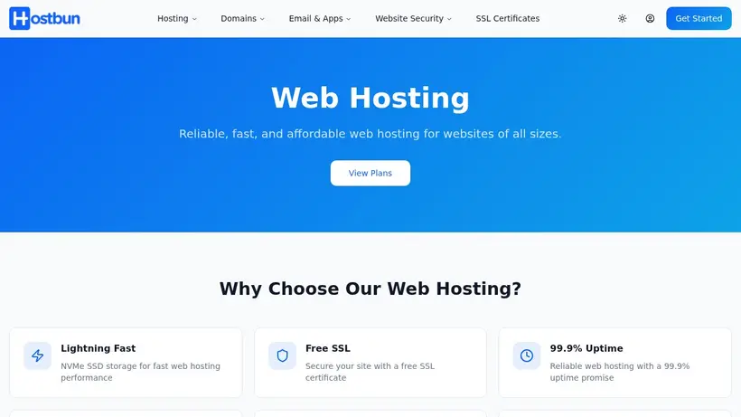 Hostbun homepage screenshot