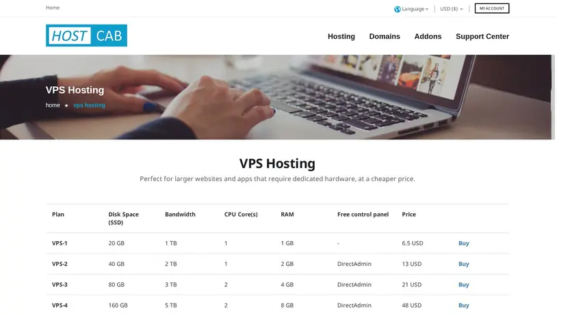 Host Cab homepage screenshot