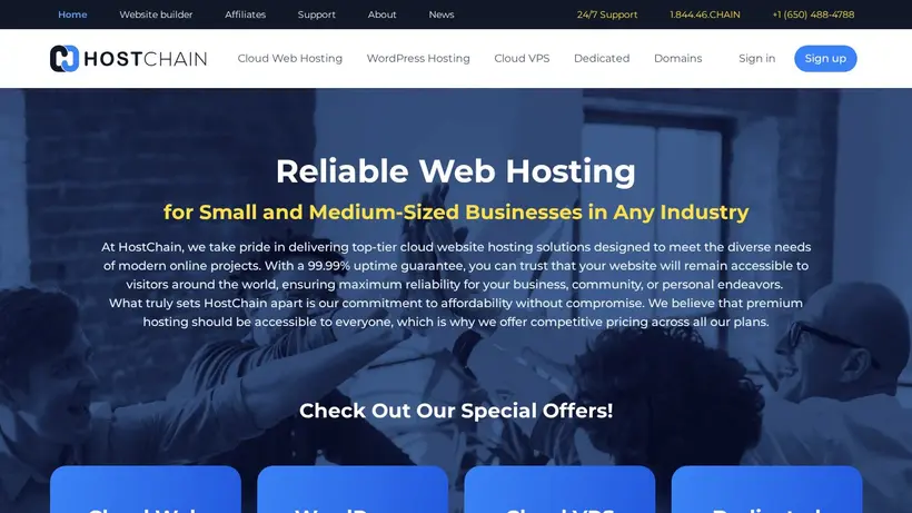 HostChain homepage screenshot