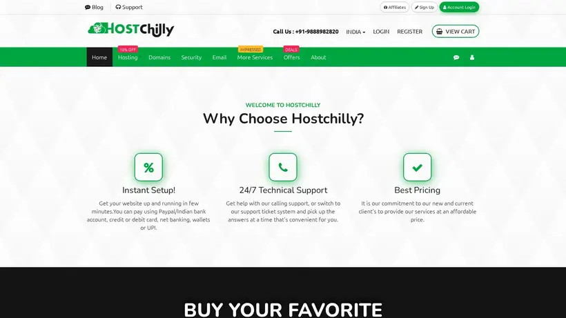HostChilly homepage screenshot
