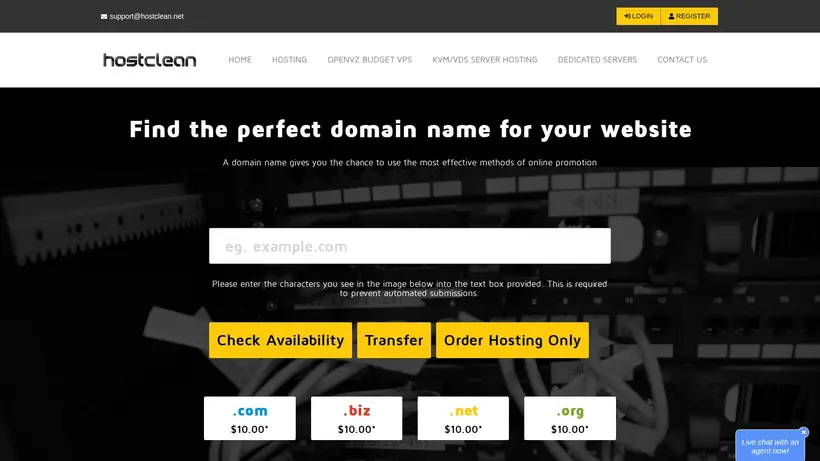 HostClean homepage screenshot
