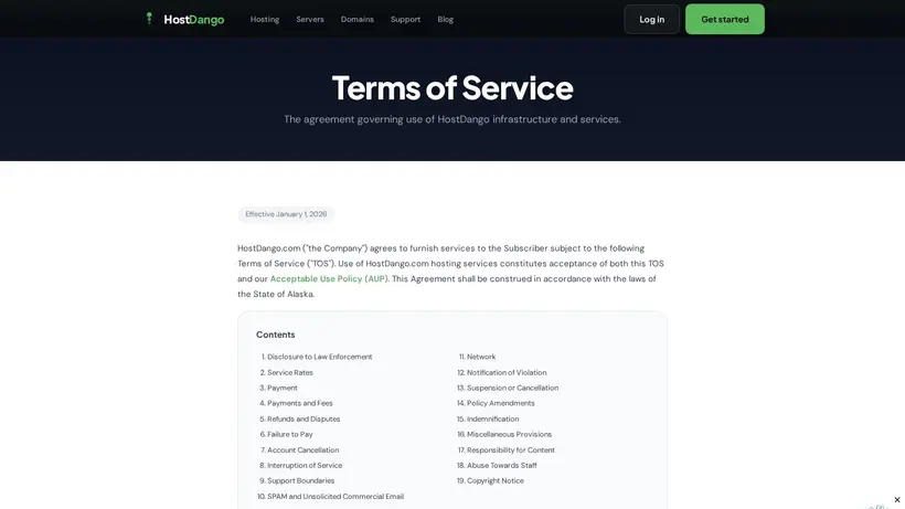 HostDango homepage screenshot