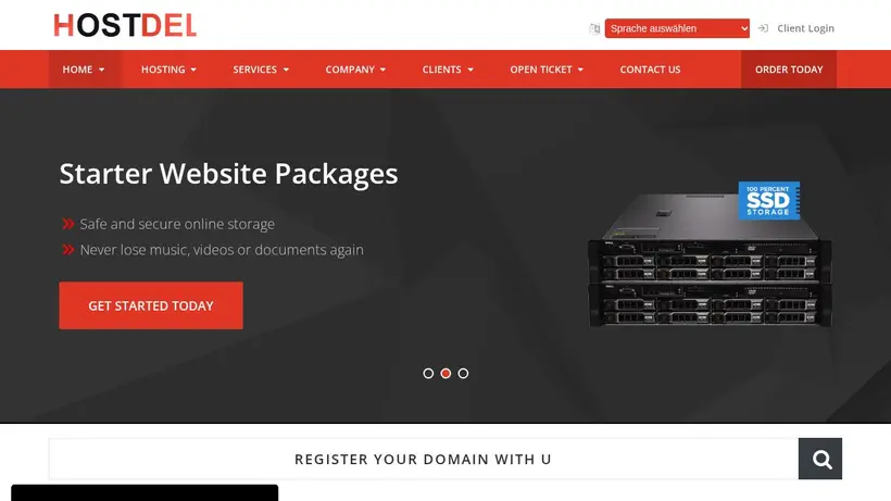 HostDel homepage screenshot