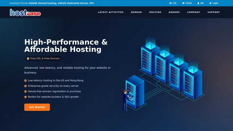 HostEase homepage screenshot