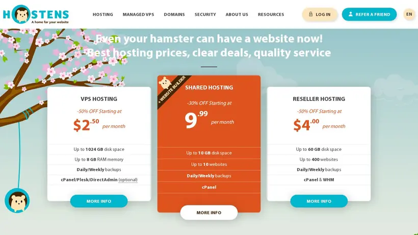 Hostens homepage screenshot