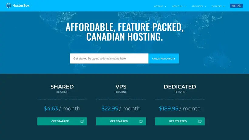 Hoster Box homepage screenshot