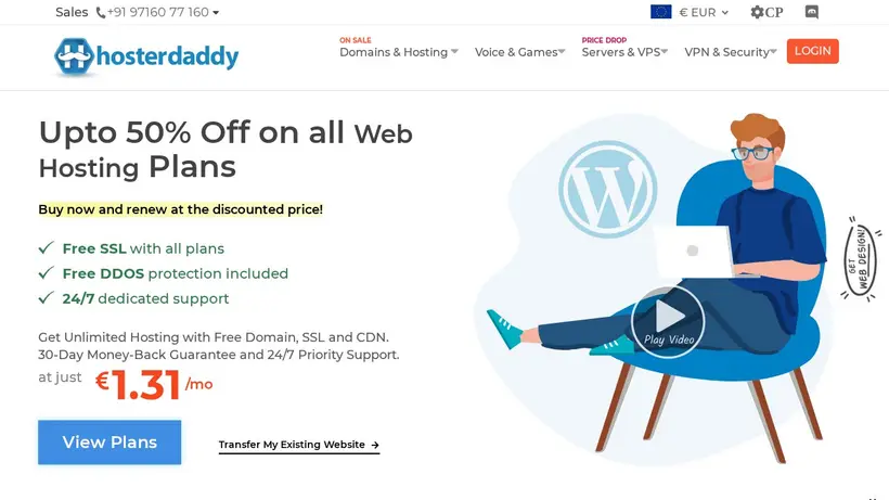 HosterDaddy homepage screenshot