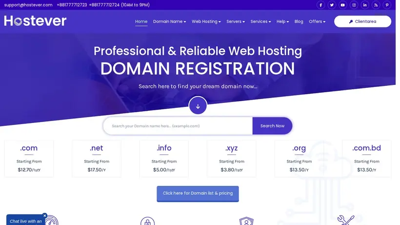 HostEver homepage screenshot