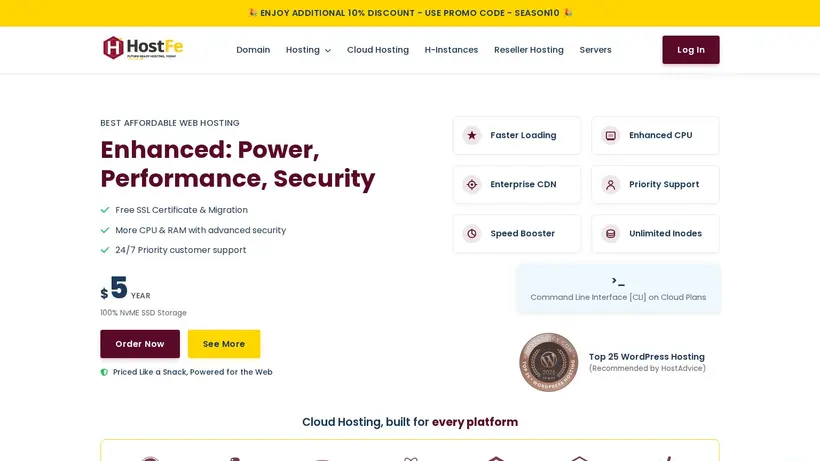 HostFe homepage screenshot