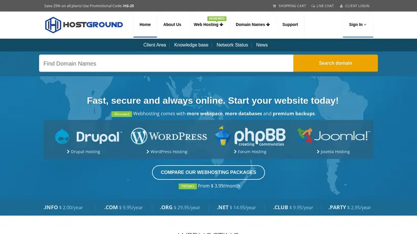 HostGround homepage screenshot