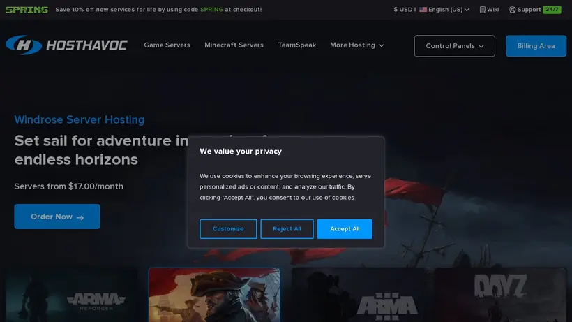 HostHavoc homepage screenshot