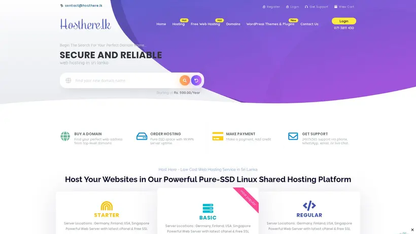 Hosthere.lk homepage screenshot
