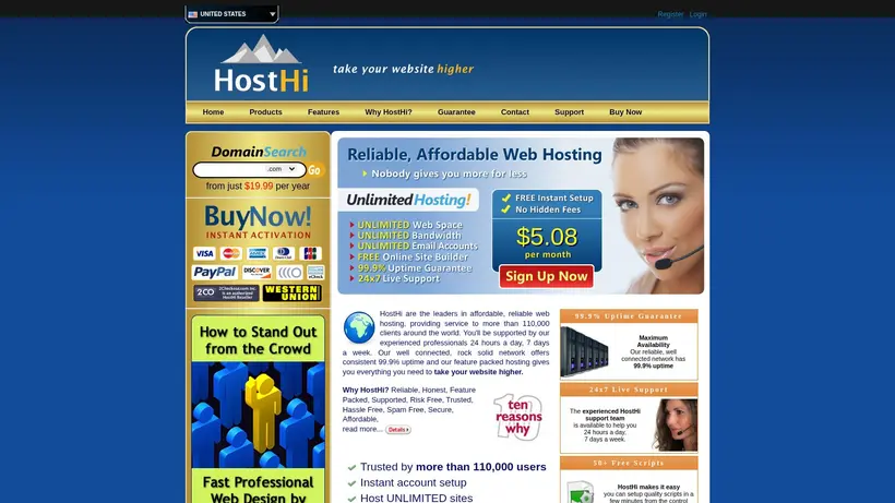 Hosthi homepage screenshot