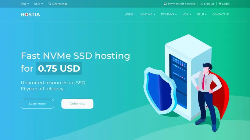 Hostia homepage screenshot