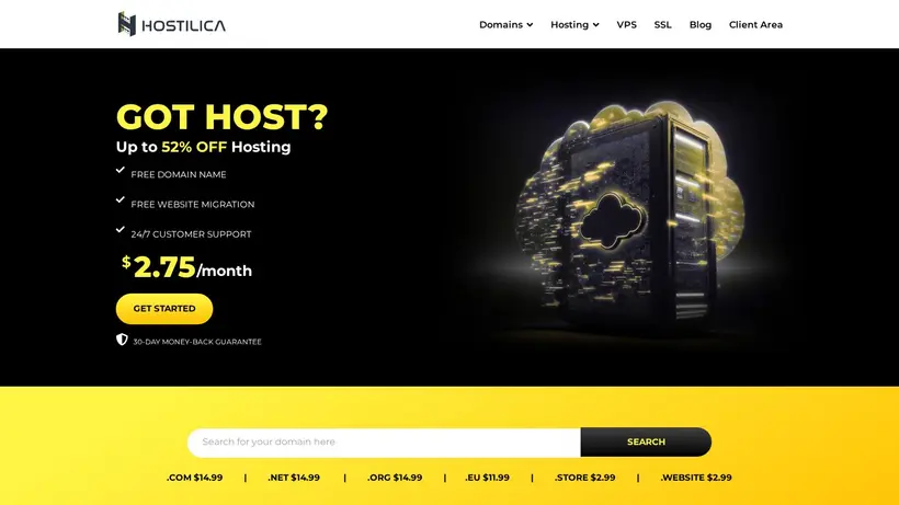 Hostilica homepage screenshot