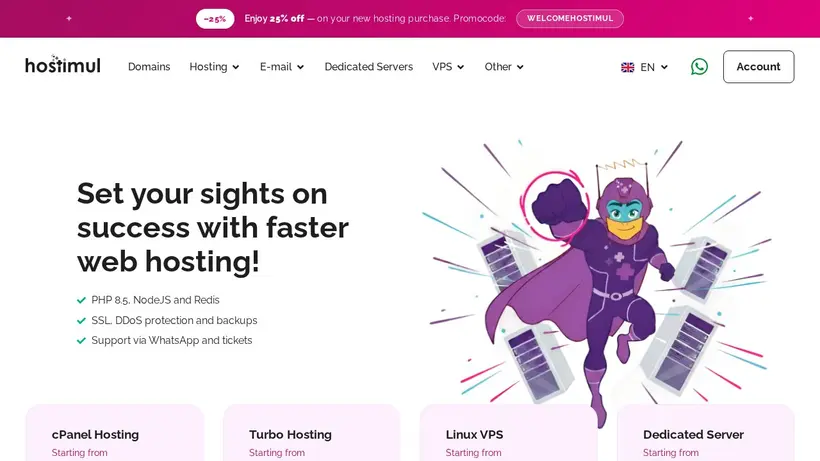 Hostimul homepage screenshot