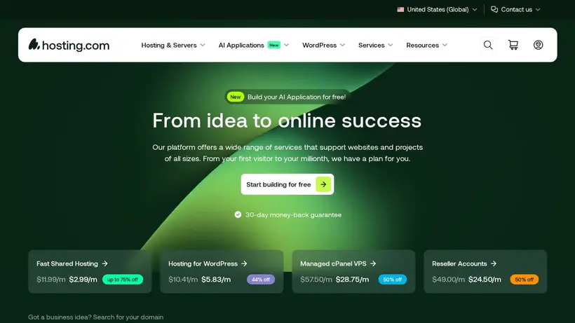 Hosting.com homepage screenshot