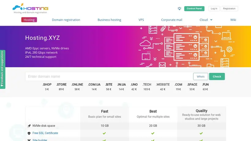 Hosting.xyz homepage screenshot