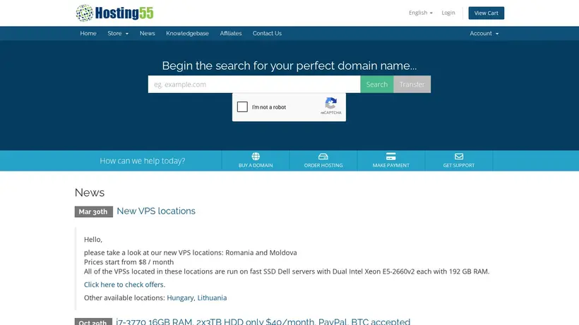 Hosting55 homepage screenshot