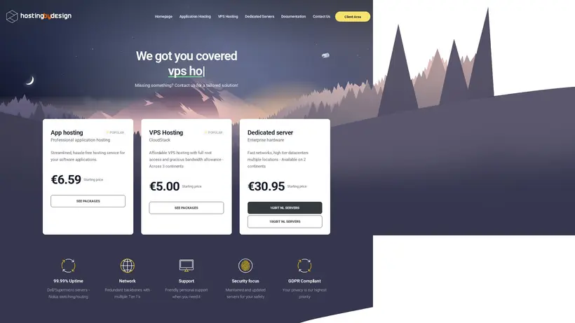 Hostingby.design homepage screenshot