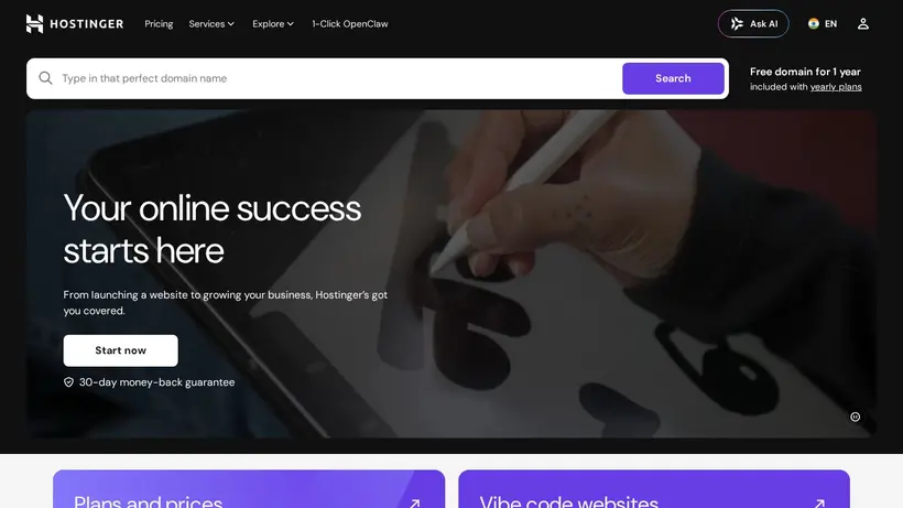 Hostinger.in homepage screenshot
