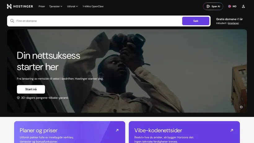 Hostinger.no homepage screenshot