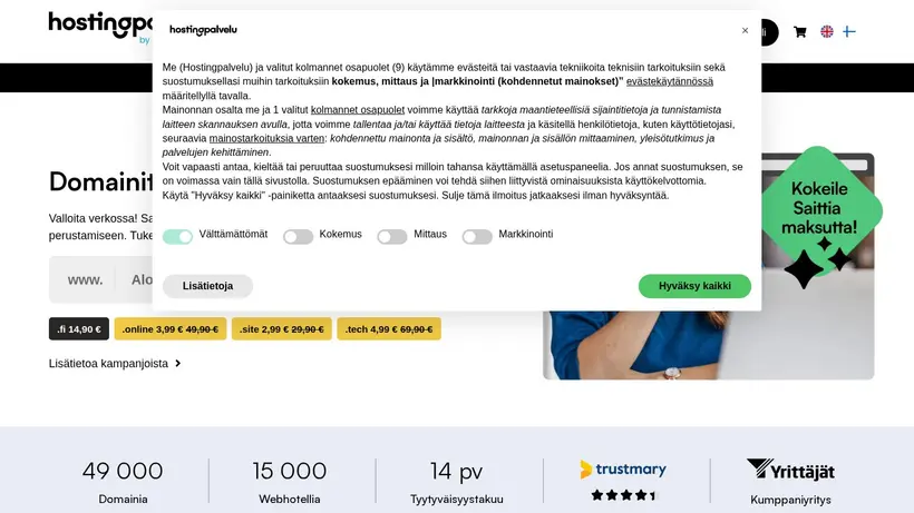 HostingPalvelu homepage screenshot