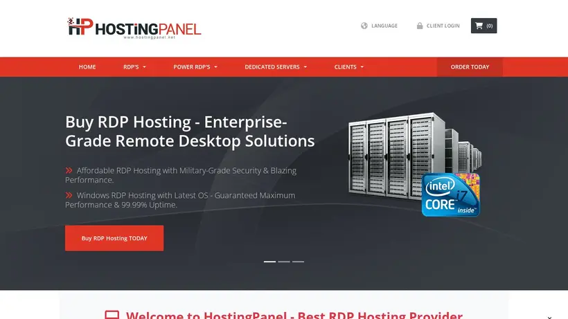 HostingPanel homepage screenshot