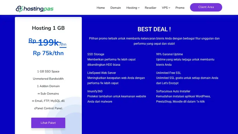 Hosting Pas homepage screenshot