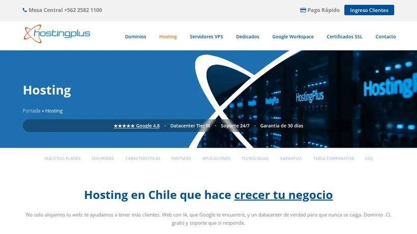 Hosting Plus Chile homepage screenshot