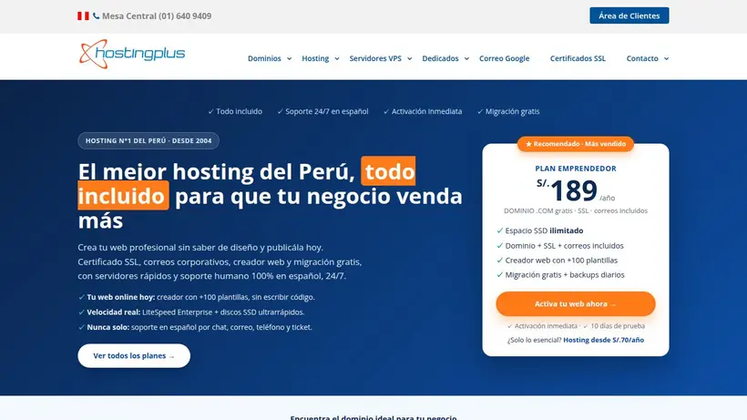 Hostingplus.pe homepage screenshot