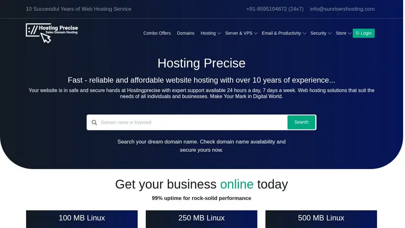 Hosting Precise homepage screenshot
