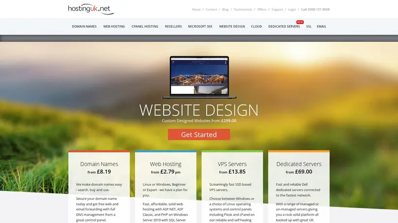 HostingUK.net homepage screenshot