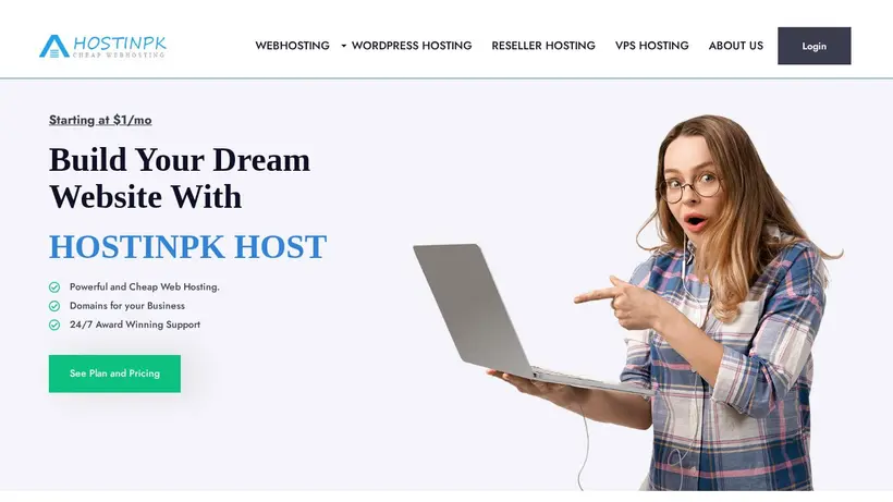 Hostinpk homepage screenshot
