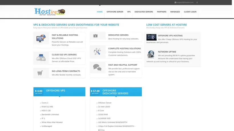 Hostire homepage screenshot