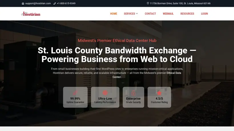 Hostirian homepage screenshot