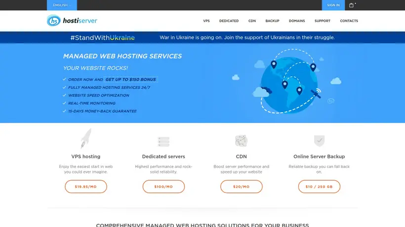 HostiServer homepage screenshot