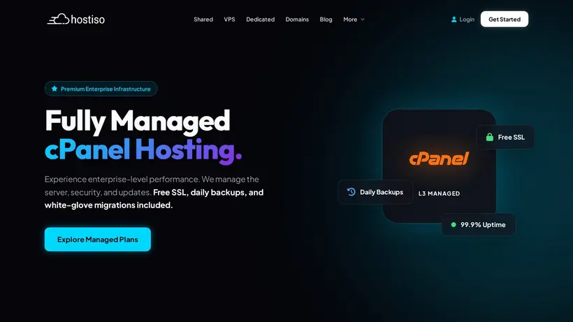 Hostiso homepage screenshot
