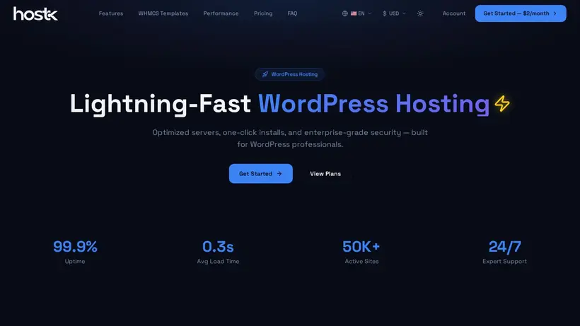 HostK homepage screenshot