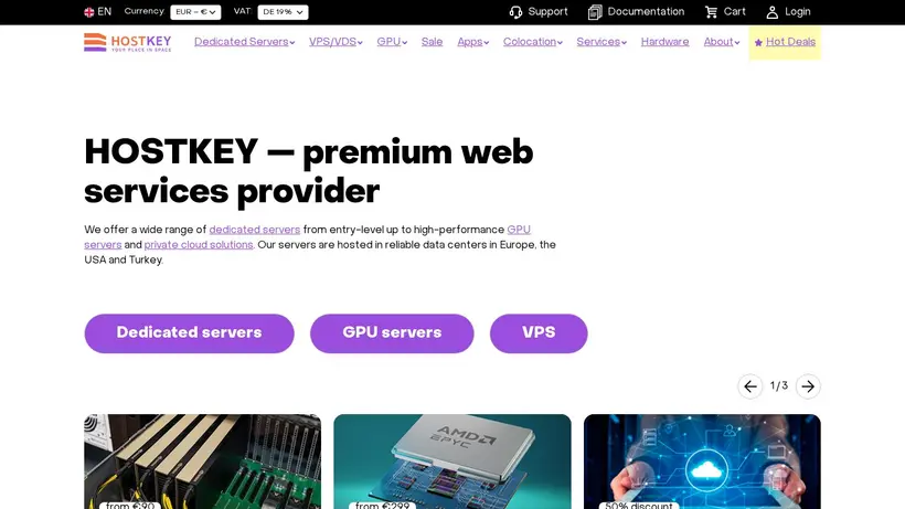 Hostkey homepage screenshot