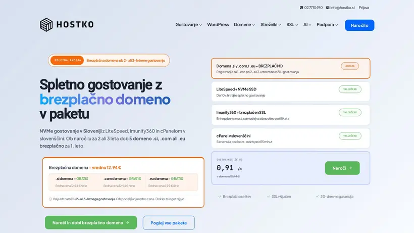 Hostko.si homepage screenshot