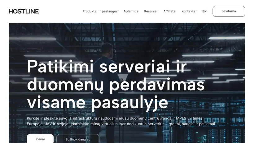 Hostline.lt homepage screenshot