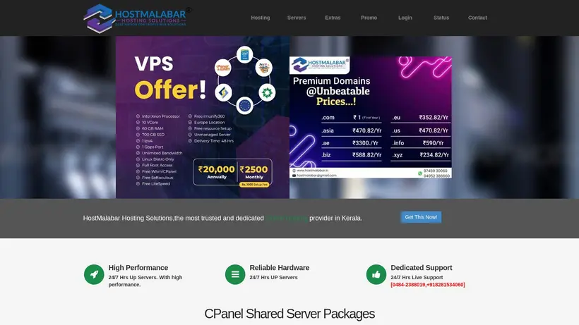 HostMalabar homepage screenshot