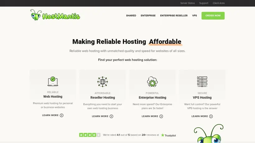 HostMantis homepage screenshot