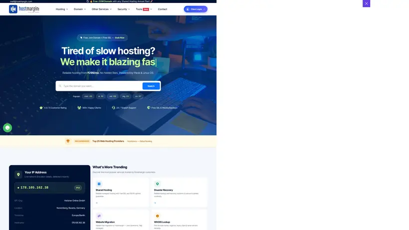 HostMargin homepage screenshot