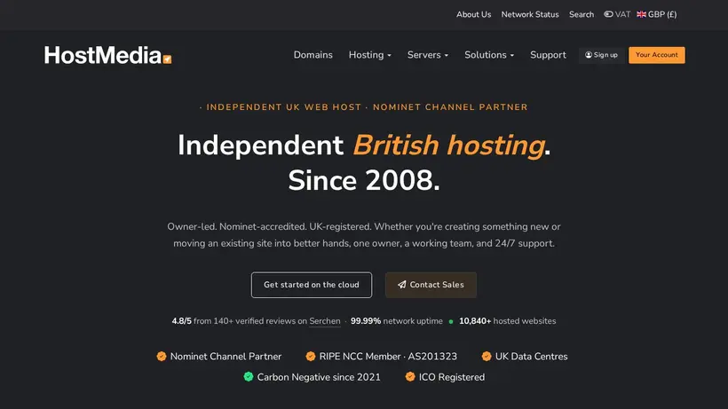 Hostmedia.uk homepage screenshot