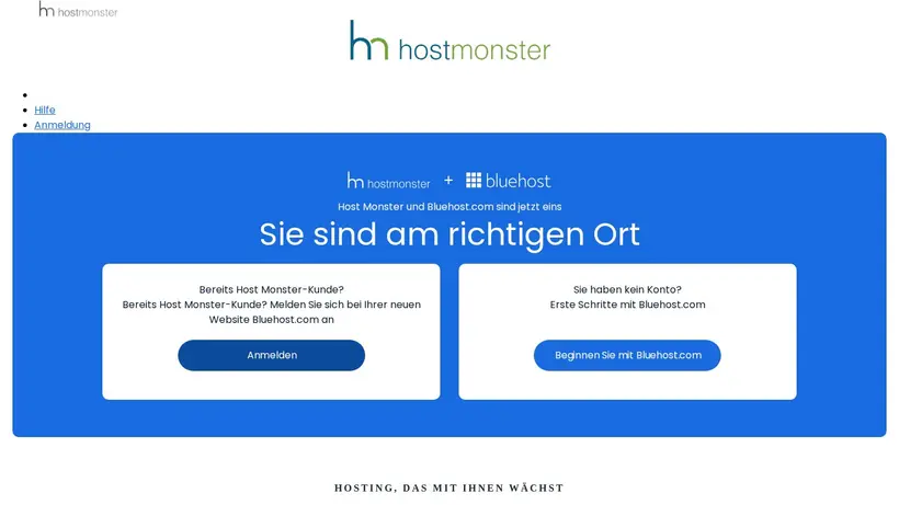 HostMonster homepage screenshot
