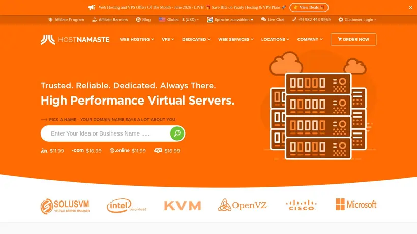 HostNamaste homepage screenshot